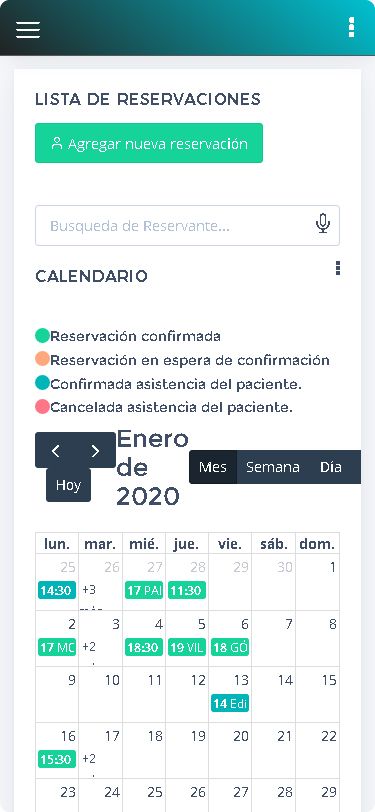 Calendario de reservaciones odontologos en la web