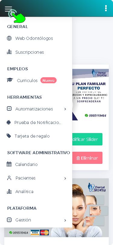 menu de panel de gestion en odontologos en la web